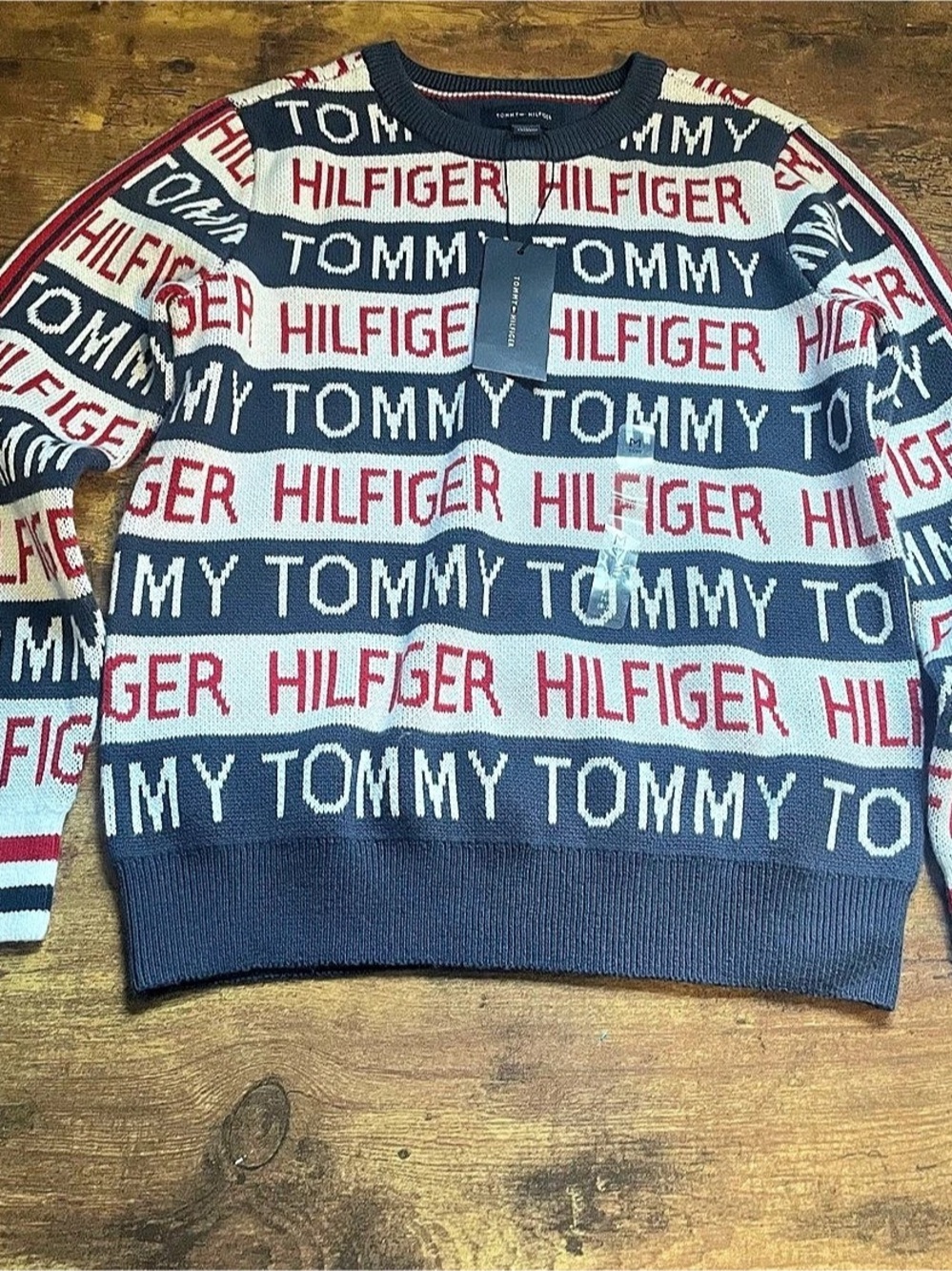 Tommy Hilfiger boys medium 8/10 Striped Crewneck Sweater in Blue & Red.